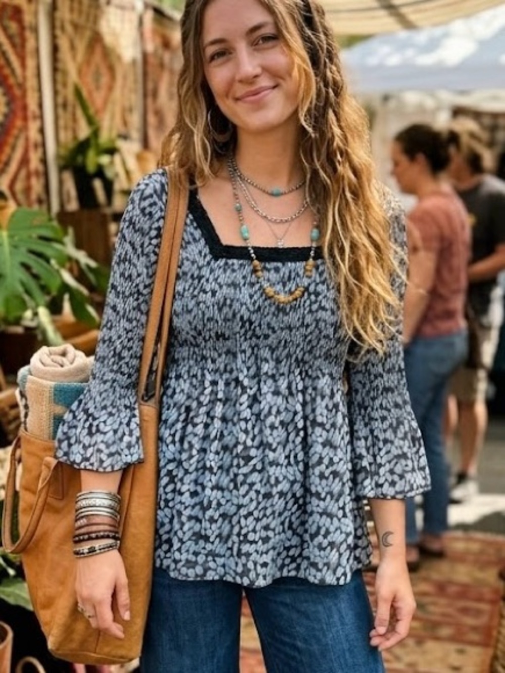 Plissé Bell Sleeve Top Crochet Trim Whimsigoth Boho Peasant Hippie Cottagecore